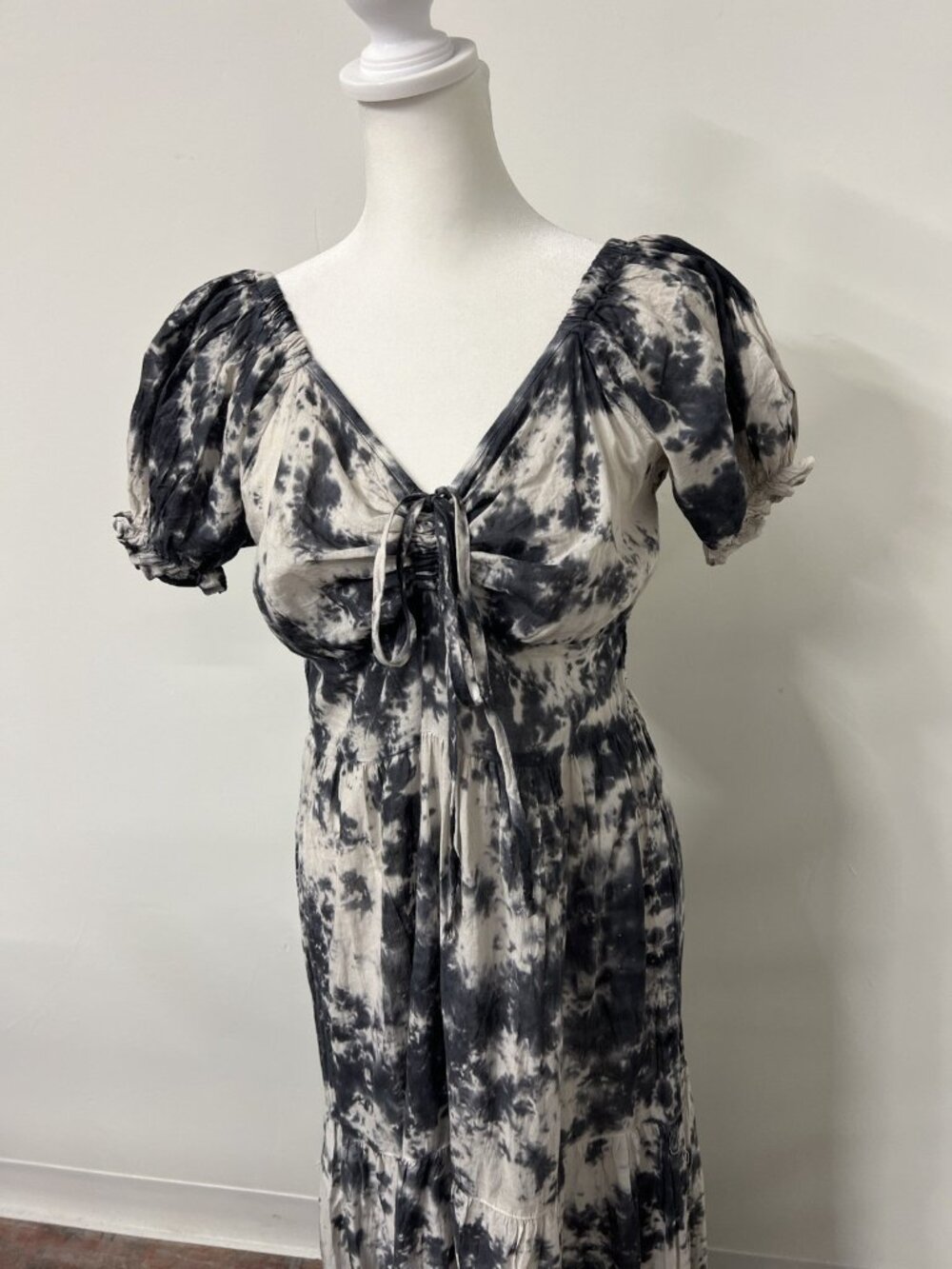 Earthbound Trading Women's Small Nomad Maxi Dress Black White Milkmaid Boho Long